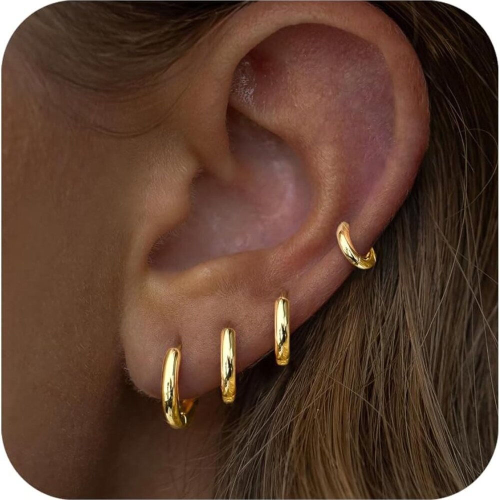 14-Pair Gold Hoop Earrings Set in Various Sizes for Women and Men - Hypoallergen